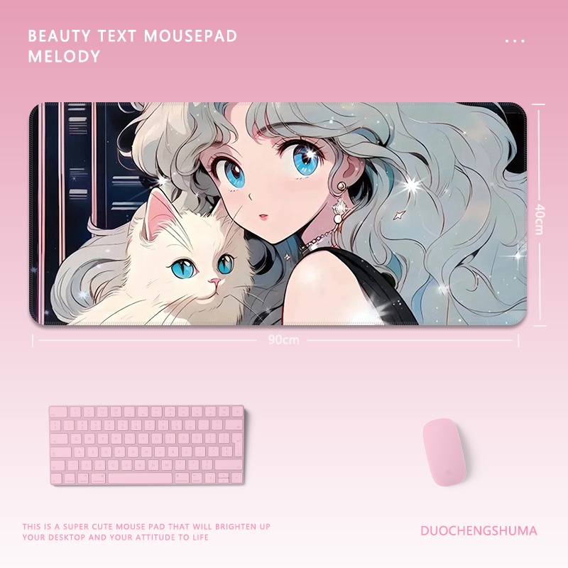 黑貓女孩電競超大遊戲加厚防滑鼠標墊