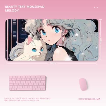 黑貓女孩電競超大遊戲加厚防滑鼠標墊
