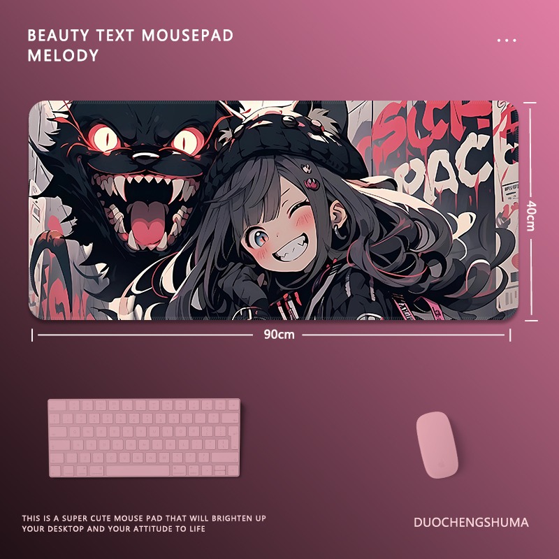 塗鴉黑貓女孩電競超大遊戲加厚防滑鼠標墊