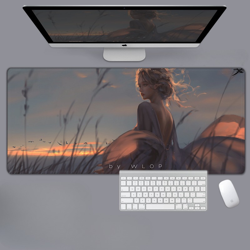 美女性感動漫電競超大遊戲加厚防滑鼠標墊