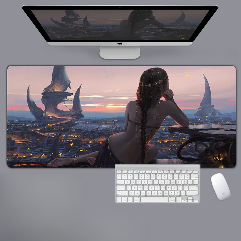 美女性感動漫電競超大遊戲加厚防滑鼠標墊