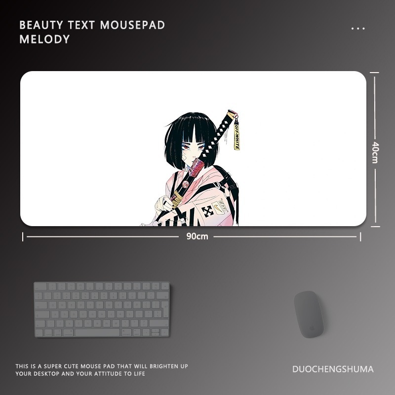 黑色動漫女孩電競超大遊戲加厚防滑鼠標墊