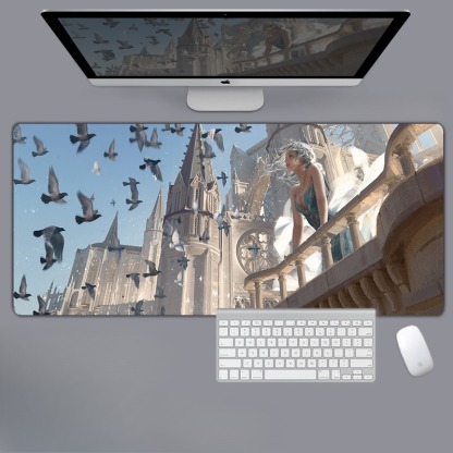 美女性感動漫電競超大遊戲加厚防滑鼠標墊