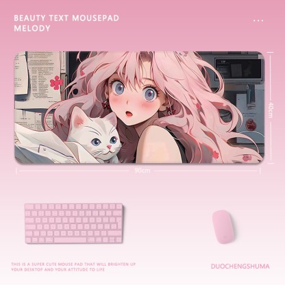 黑貓女孩電競超大遊戲加厚防滑鼠標墊