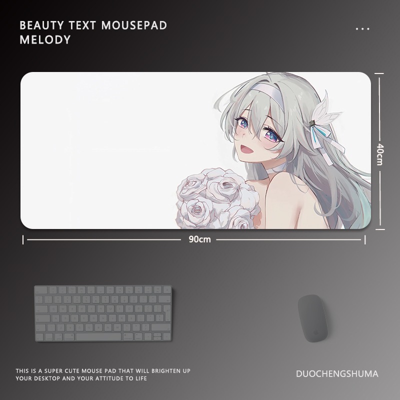 黑色動漫女孩電競超大遊戲加厚防滑鼠標墊