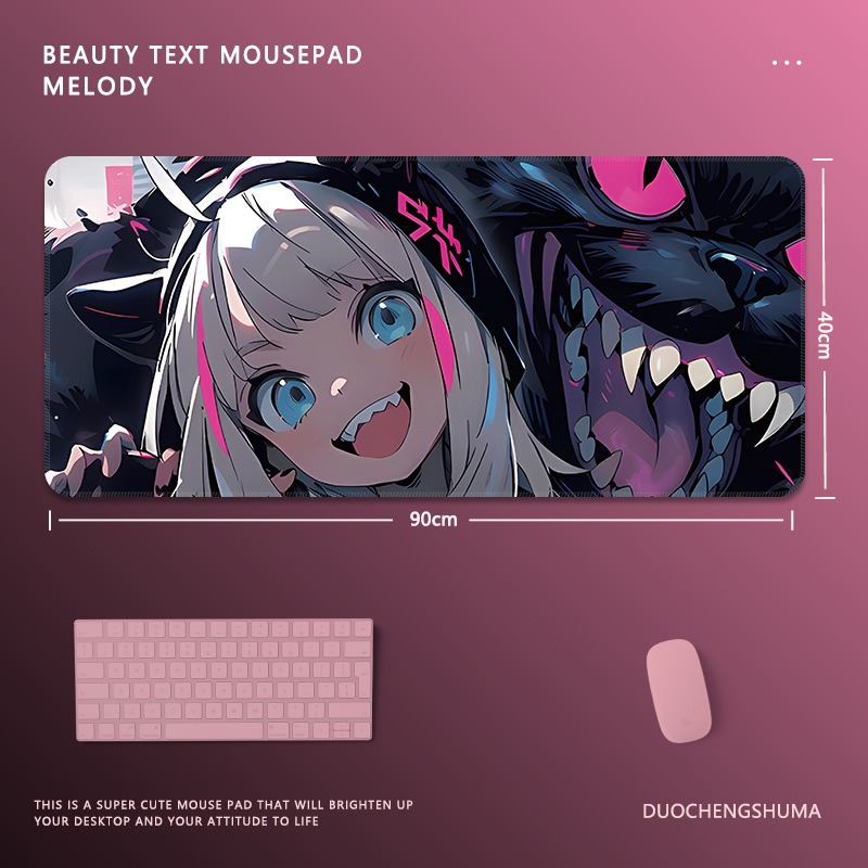 塗鴉黑貓女孩電競超大遊戲加厚防滑鼠標墊