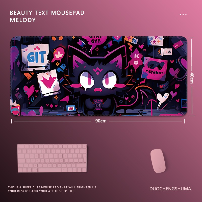 塗鴉黑貓女孩電競超大遊戲加厚防滑鼠標墊