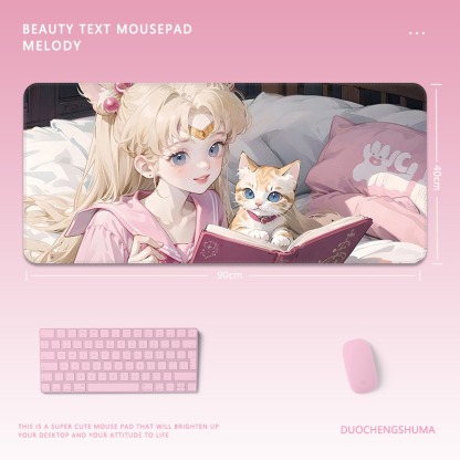 黑貓女孩電競超大遊戲加厚防滑鼠標墊