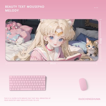黑貓女孩電競超大遊戲加厚防滑鼠標墊