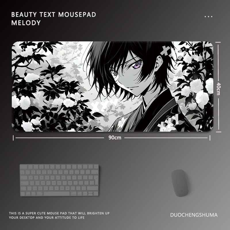 黑色動漫女孩電競超大遊戲加厚防滑鼠標墊