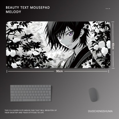 黑色動漫女孩電競超大遊戲加厚防滑鼠標墊