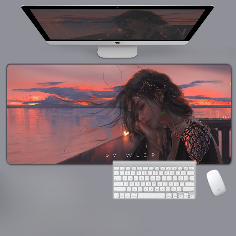 美女性感動漫電競超大遊戲加厚防滑鼠標墊