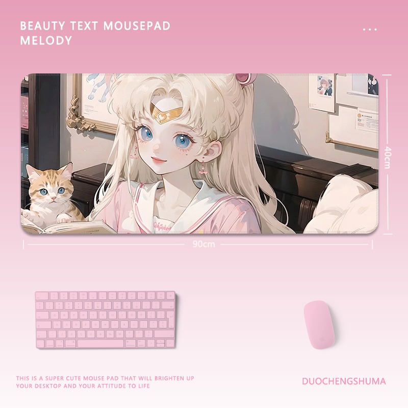 黑貓女孩電競超大遊戲加厚防滑鼠標墊