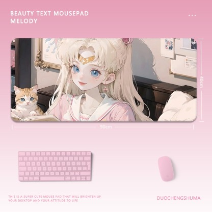 黑貓女孩電競超大遊戲加厚防滑鼠標墊