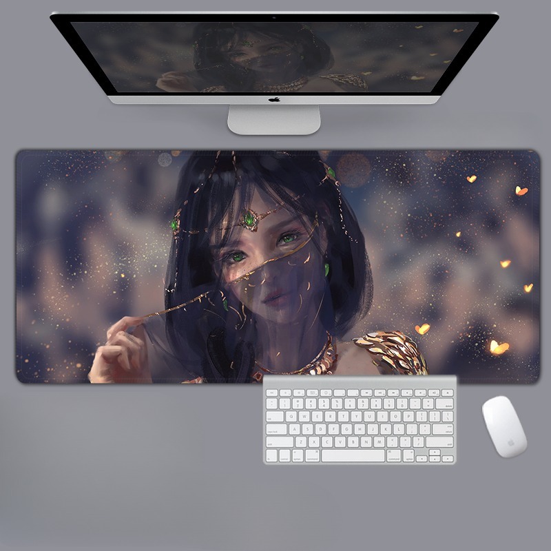 美女性感動漫電競超大遊戲加厚防滑鼠標墊