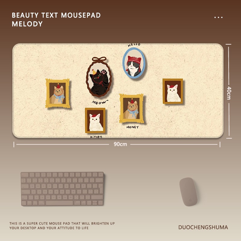 可愛星球小黑猫電競超大遊戲加厚防滑鼠標墊