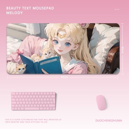 黑貓女孩電競超大遊戲加厚防滑鼠標墊