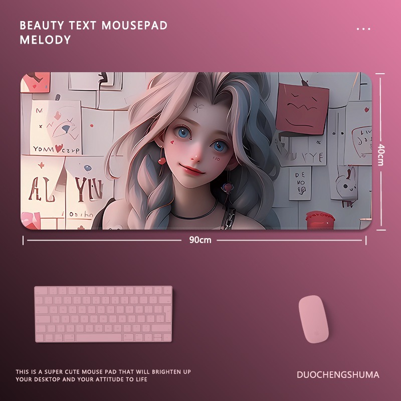 塗鴉黑貓女孩電競超大遊戲加厚防滑鼠標墊