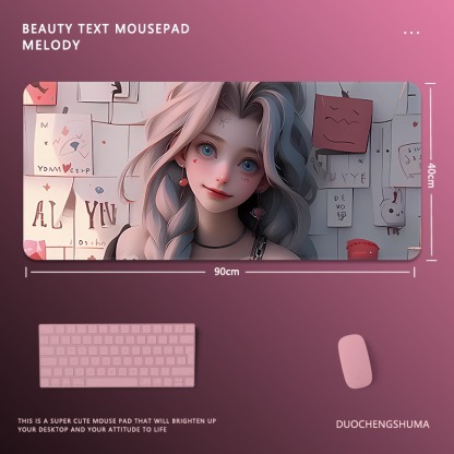 塗鴉黑貓女孩電競超大遊戲加厚防滑鼠標墊