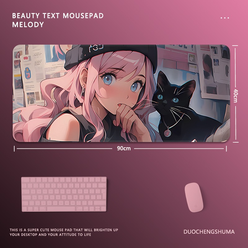 塗鴉黑貓女孩電競超大遊戲加厚防滑鼠標墊
