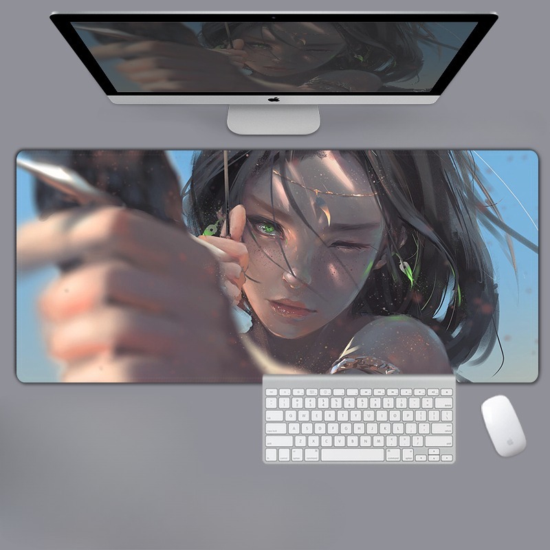 美女性感動漫電競超大遊戲加厚防滑鼠標墊