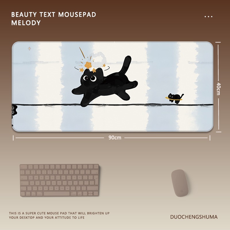 可愛星球小黑猫電競超大遊戲加厚防滑鼠標墊