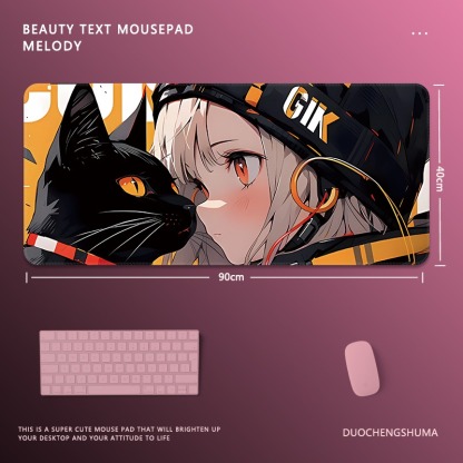 塗鴉黑貓女孩電競超大遊戲加厚防滑鼠標墊