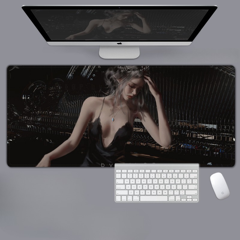 美女性感動漫電競超大遊戲加厚防滑鼠標墊