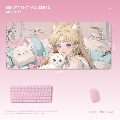 黑貓女孩電競超大遊戲加厚防滑鼠標墊