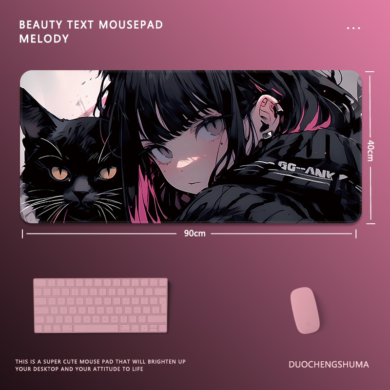 塗鴉黑貓女孩電競超大遊戲加厚防滑鼠標墊