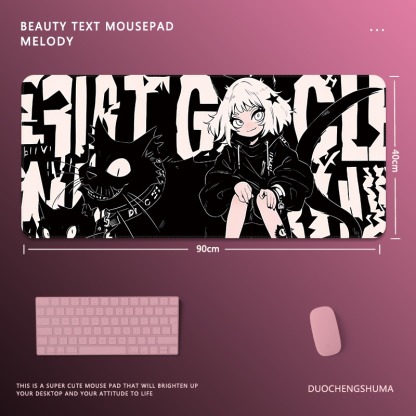 塗鴉黑貓女孩電競超大遊戲加厚防滑鼠標墊