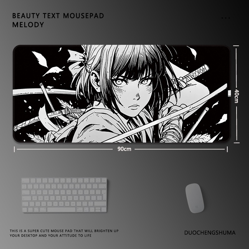 黑白動漫電競超大遊戲加厚防滑鼠標墊