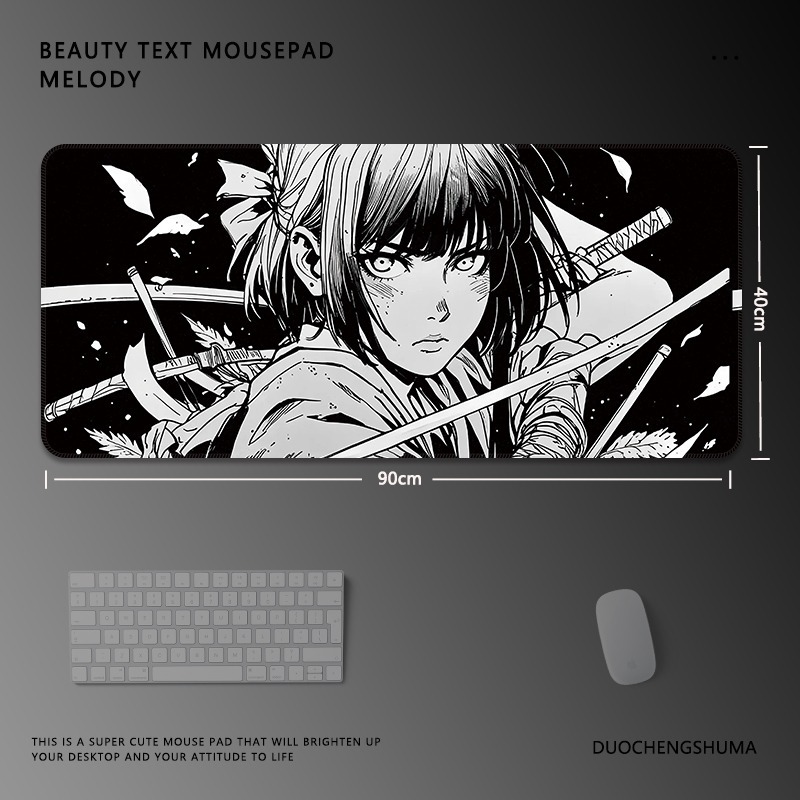 黑白動漫電競超大遊戲加厚防滑鼠標墊