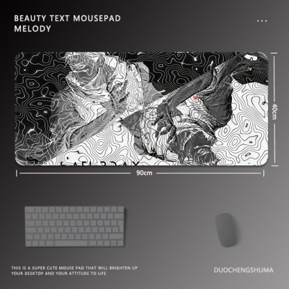 黑色動漫女孩電競超大遊戲加厚防滑鼠標墊