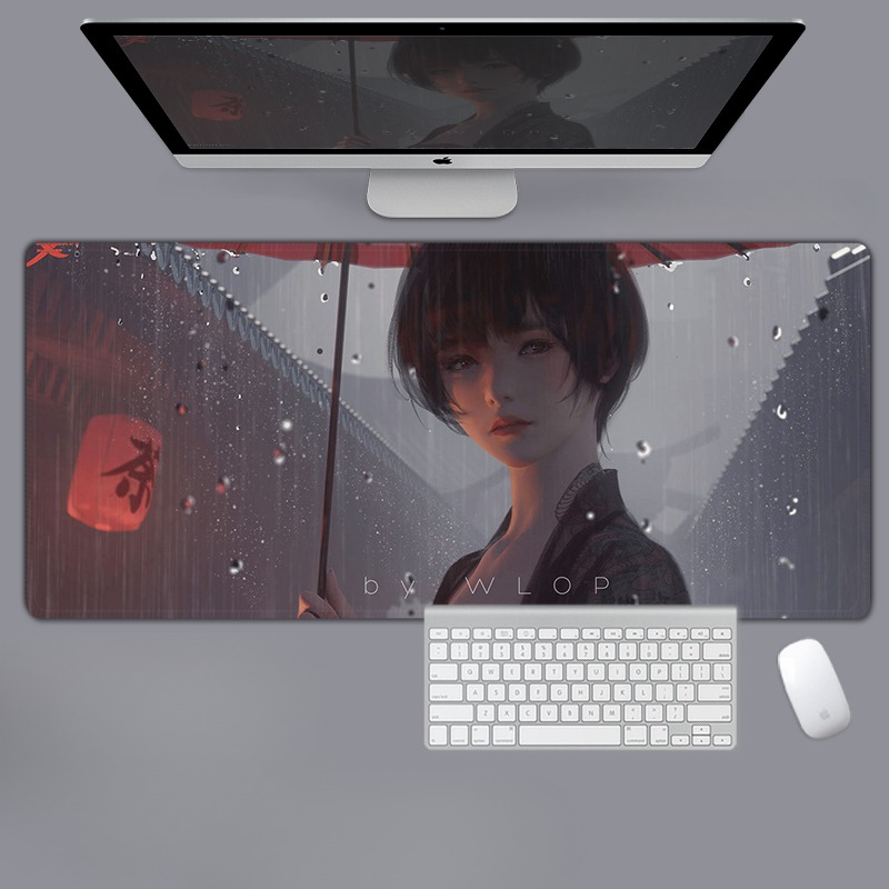 美女性感動漫電競超大遊戲加厚防滑鼠標墊