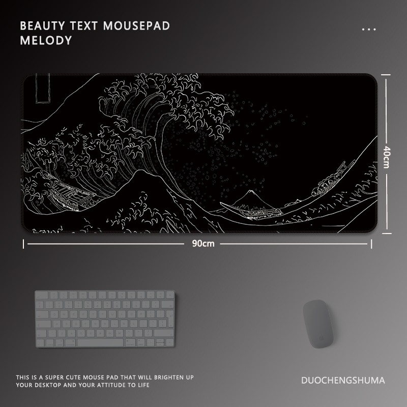 黑色動漫女孩電競超大遊戲加厚防滑鼠標墊