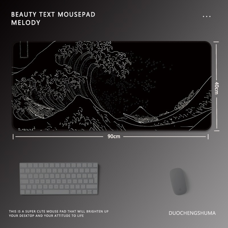 黑色動漫女孩電競超大遊戲加厚防滑鼠標墊