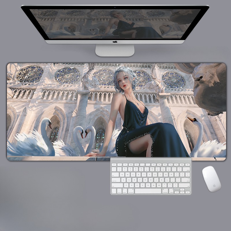 美女性感動漫電競超大遊戲加厚防滑鼠標墊