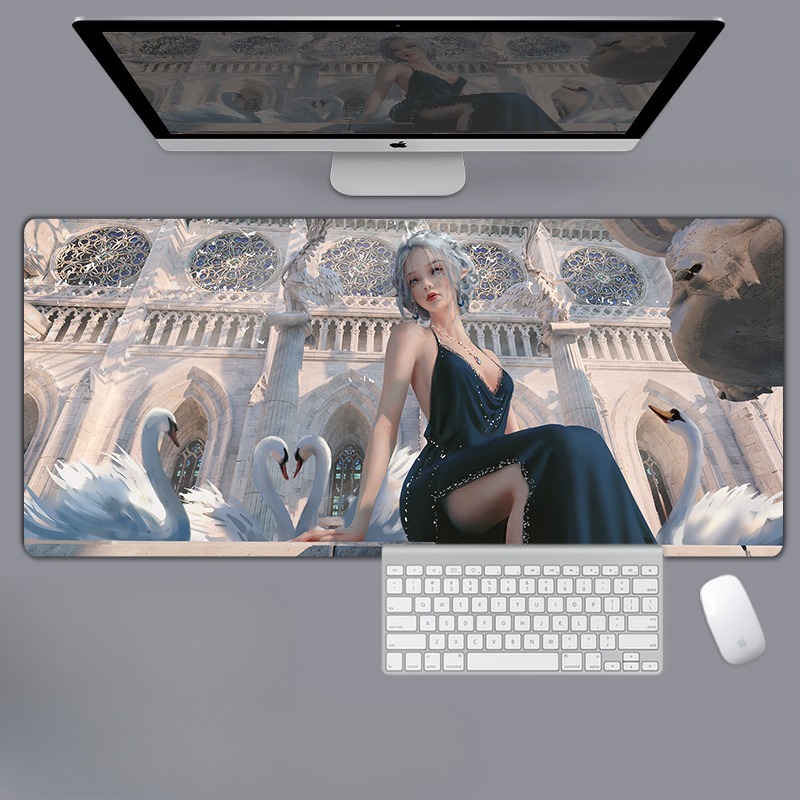 美女性感動漫電競超大遊戲加厚防滑鼠標墊