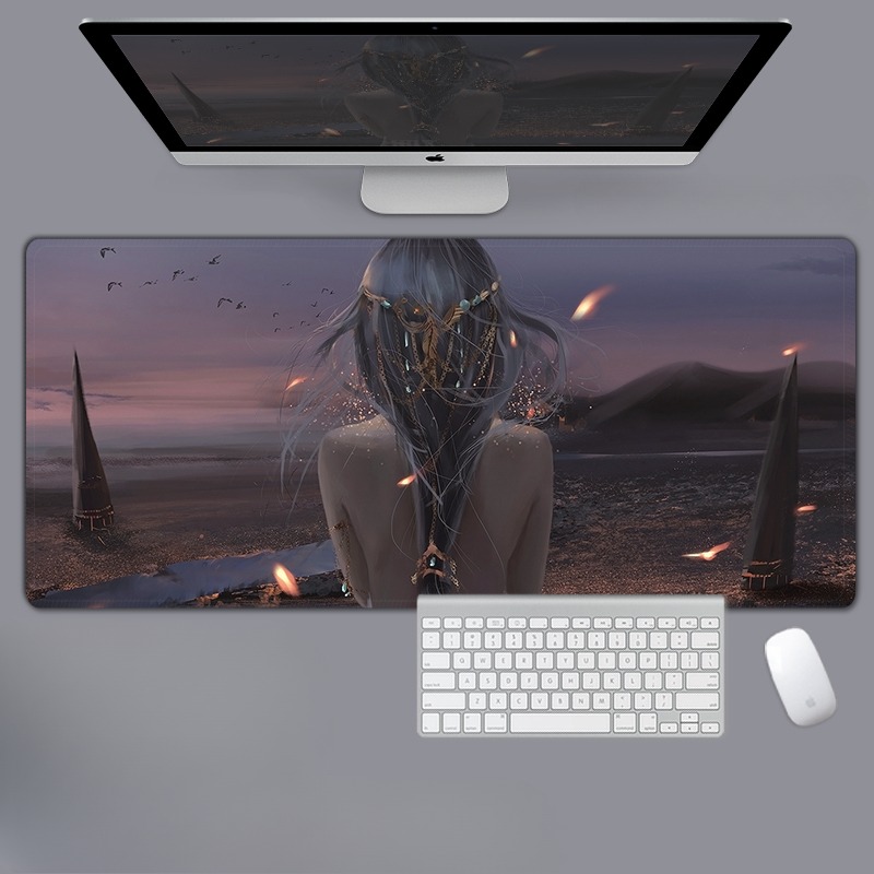 美女性感動漫電競超大遊戲加厚防滑鼠標墊