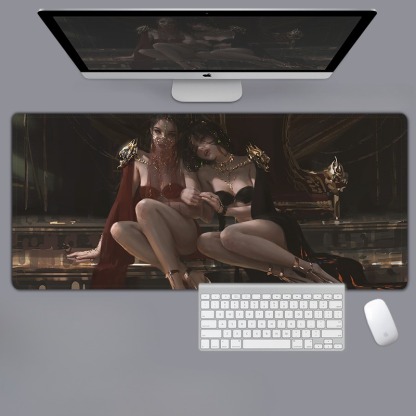 美女性感動漫電競超大遊戲加厚防滑鼠標墊