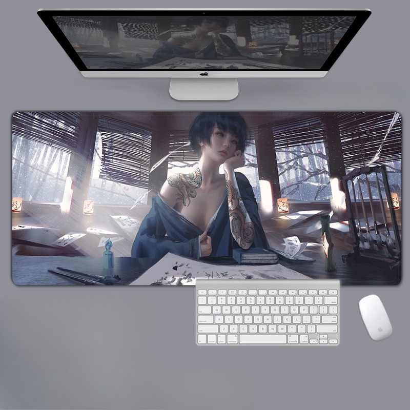 美女性感動漫電競超大遊戲加厚防滑鼠標墊