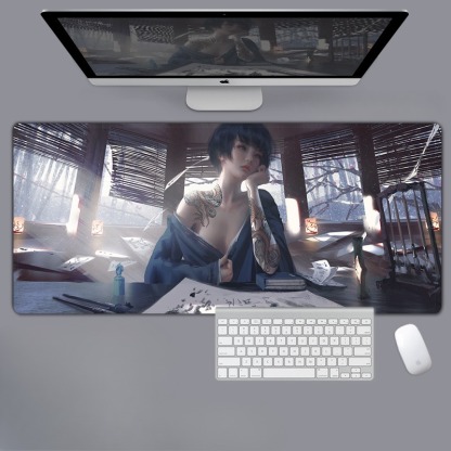 美女性感動漫電競超大遊戲加厚防滑鼠標墊