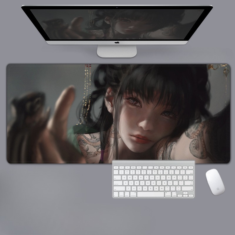 美女性感動漫電競超大遊戲加厚防滑鼠標墊