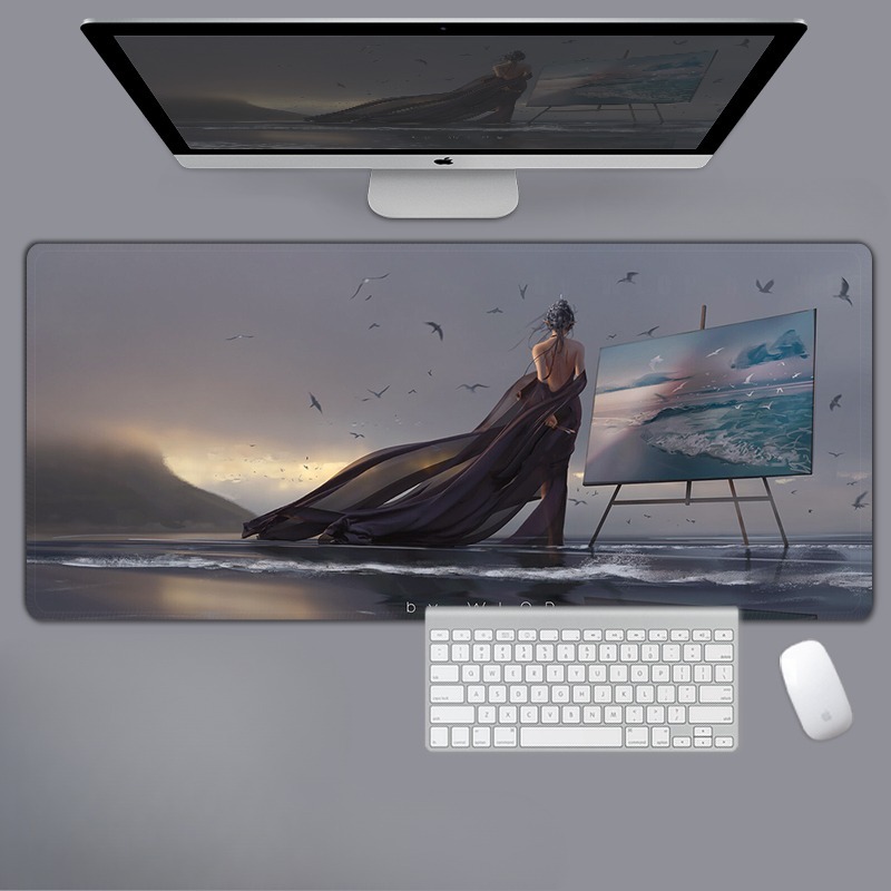 美女性感動漫電競超大遊戲加厚防滑鼠標墊