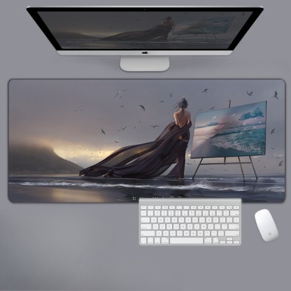 美女性感動漫電競超大遊戲加厚防滑鼠標墊