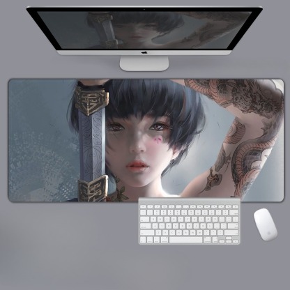 美女性感動漫電競超大遊戲加厚防滑鼠標墊