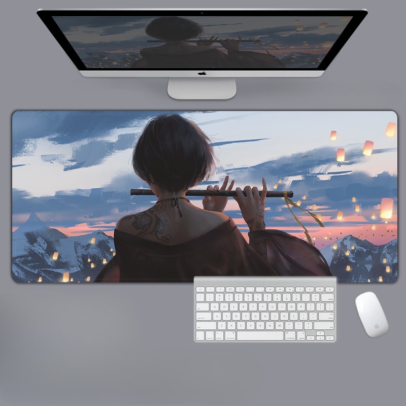 美女性感動漫電競超大遊戲加厚防滑鼠標墊