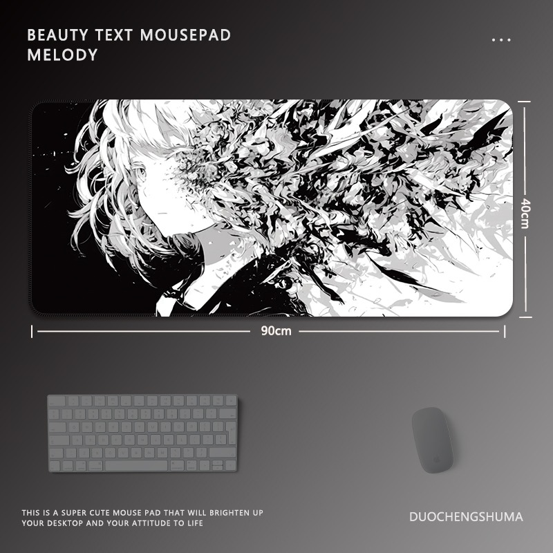黑白動漫電競超大遊戲加厚防滑鼠標墊
