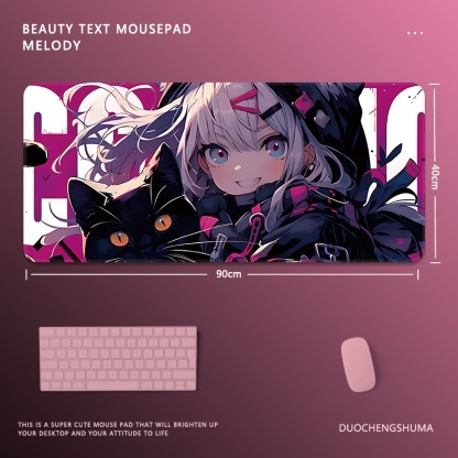 塗鴉黑貓女孩電競超大遊戲加厚防滑鼠標墊